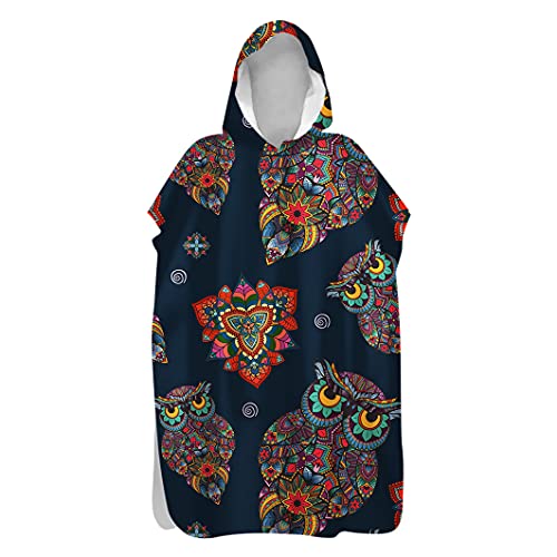 Morbuy Kinder Badeponcho mit Kapuze, 3D Tierdruck Bademantel Mikrofaser Weich Badetuch Schnelltrocknend Surf Poncho für Mädchen Jungen Erwachsene Schwimmen Strand (80x110cm,Eule) von Morbuy