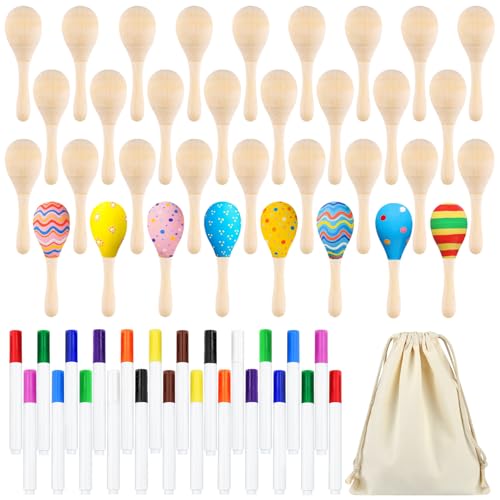 Morcheiong 38 Holz-Maracas für Kinder, mexikanische Fiesta-Partys, Cinco de Mayo, Dekorationsartikel, inklusive 24 bunten Stiften, 1 Aufbewahrungsbeutel mit Kordelzug Morcheiong 38 Holz-Maracas für Kinder, mexikanische Fiesta-Partys, Cinco de Mayo, Dekorationsartikel, inklusive 24 bunten Stiften, 1 Aufbewahrungsbeutel mit Kordelzug von Morcheiong