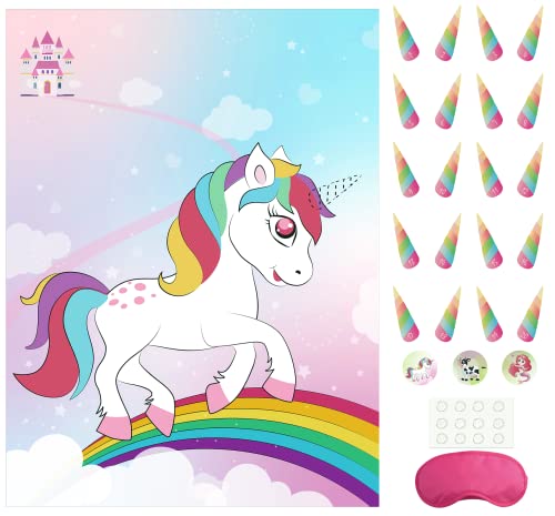 Morcheiong Pin The Tail/Horn on The Unicorn Party Game with 48 Horns for Kids Birthday Party Einhorn Party Favors Sleepover Party Supplies Girls Rainbow Party Decorations von Morcheiong