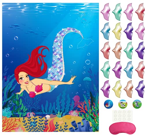 Morcheiong Pin The Tail on The Mermaid Birthday Party Game with 48 Tails for Kids Mermaid Birthday Supplies Decorations Favors von Morcheiong