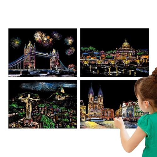 Moreeulsi Kratzmalerei für Erwachsene – 4 Blatt City Series Nachtansicht Kratzbrett, Bastelset mit Stift, A4 Kratzmalerei, Regenbogenpapier für Erwachsene und Kinder Moreeulsi Kratzmalerei für Erwachsene – 4 Blatt City Series Nachtansicht Kratzbrett, Bastelset mit Stift, A4 Kratzmalerei, Regenbogenpapier für Erwachsene und Kinder von Moreeulsi