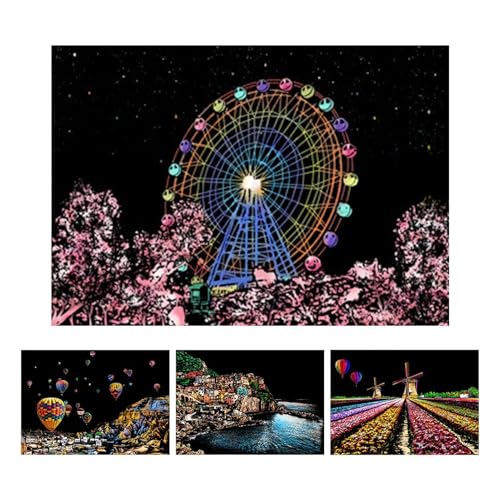 Moreeulsi Paint By Scratch Kit - 4 Sheets Rainbow Engraving Painting Landscape Scratchboard, Crafts Set with Pen, A4 Scratch Painting Rainbow Paper for Adults and Kids Moreeulsi Paint By Scratch Kit - 4 Sheets Rainbow Engraving Painting Landscape Scratchboard, Crafts Set with Pen, A4 Scratch Painting Rainbow Paper for Adults and Kids von Moreeulsi