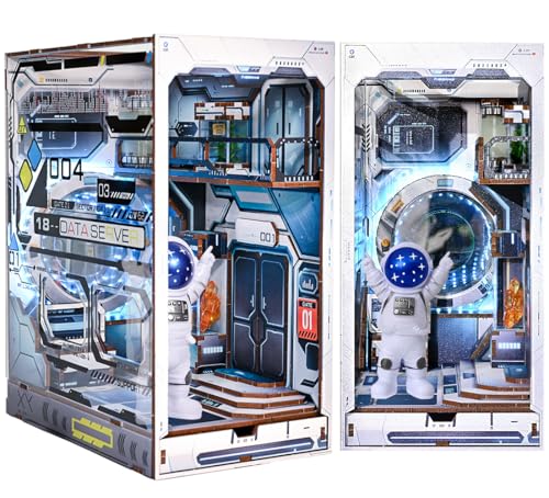 Morefün Book Nook Kit,DIY Miniatur Haus Mit Astronaut und Led Licht,Aus Holz Puppenhäuser 3D Holzpuzzle Bücherecke Bücherregaleinsatz,Diorama Buchstütze Modellbausätze (Alien-Zentrum) von Morefün