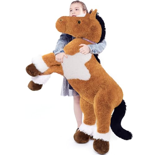 MorisMos 120cm lang riesen Pferd Kuscheltier XXL,Braun groß Pony Pferd Plüschtier Stofftier,Geburtstag Weihnachten Geschenk Kinder Baby von MorisMos