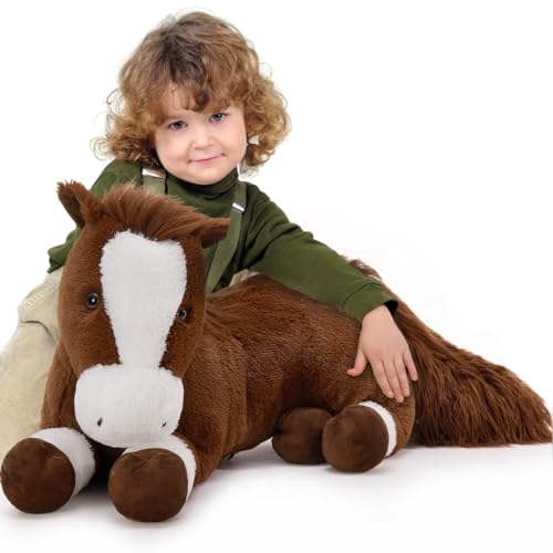 MorisMos 120cm lang riesen Pferd Kuscheltier XXL,Dunkelbraun groß Pony Pferd Plüschtier Stofftier,Geburtstag Weihnachten Geschenk Kinder Baby von MorisMos