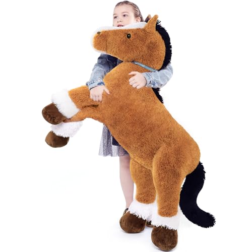MorisMos 120cm lang riesen Pferd Kuscheltier XXL,Dunkelbraun groß Pony Pferd Plüschtier Stofftier,Geburtstag Weihnachten Geschenk Kinder Baby von MorisMos