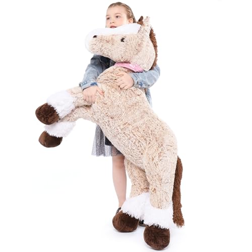 MorisMos 120cm lang riesen Pferd Kuscheltier XXL,Hellbraun groß Pony Pferd Plüschtier Stofftier,Geburtstag Weihnachten Geschenk Kinder Baby MorisMos 120cm lang riesen Pferd Kuscheltier XXL,Hellbraun groß Pony Pferd Plüschtier Stofftier,Geburtstag Weihnachten Geschenk Kinder Baby von MorisMos