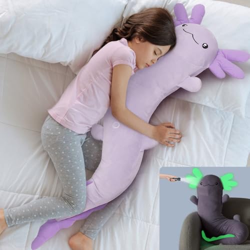 MorisMos 122cm lang Axolotl Kuscheltier XXL Kissen Lilac, Geburtstag Geschenk für Kinder Baby von MorisMos