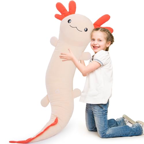 MorisMos 122cm lang riesen Axolotl Kuscheltier Plüschtier Stofftiere, groß weich Axolotl Kissen Wurfkissen, fluoreszierender Axolotl Spielzeug als Geschenk Kinder Baby mädchen von MorisMos