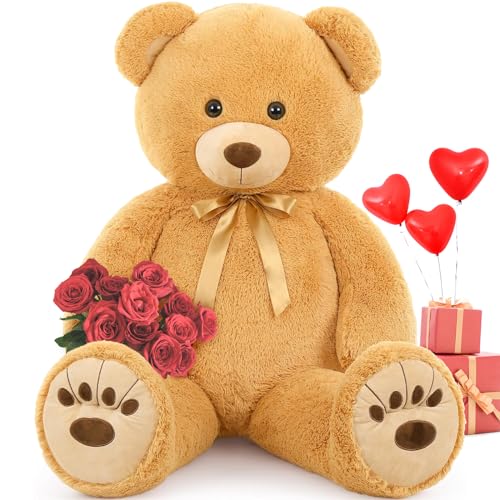 MorisMos 130cm Riesen Teddy Teddybär, 1.3m Braun Teddy bär groß XXL Kuschelbär Stofftier Plüschtier,Kinder Mädchen Freundin Frauen Mutter von MorisMos