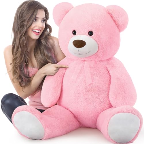 MorisMos 130cm Weich Riesen Teddybären, Rosa groß teddybär XXL kuscheltiere, großer Teddy bär XXL Stofftier Plüschbär Plüschtier kuschelig Kuschelbär Plüschteddy von MorisMos