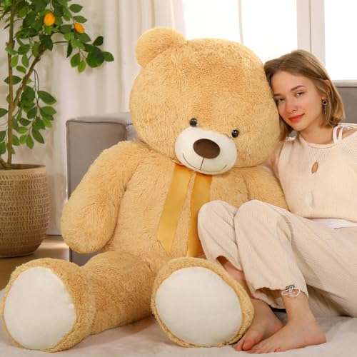 MorisMos 130cm XXL groß Teddybär mit Süß Schleife, Hell-Braun 1.3m Riesen Teddybären, Plüschbär kuschelbär Teddys Stofftier Geschenk Freundin Mädchen Geburtstag Weihnachten Neujahr von MorisMos