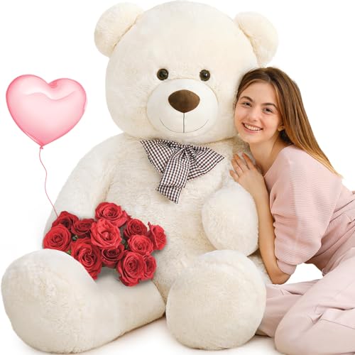 MorisMos 140cm riesen Teddy, Beige groß teddybär XXL, weich Kuschelbär Plüschbär XXXL, Hochzeitstag Geschenke Mädchen Frauen von MorisMos