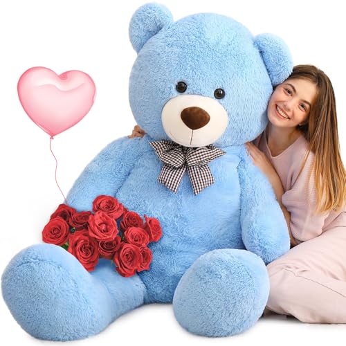 MorisMos 140cm riesen Teddy, Blau groß teddybär XXL, weich Kuschelbär Plüschbär XXXL, Freundin Mädchen Frauen Mutter von MorisMos