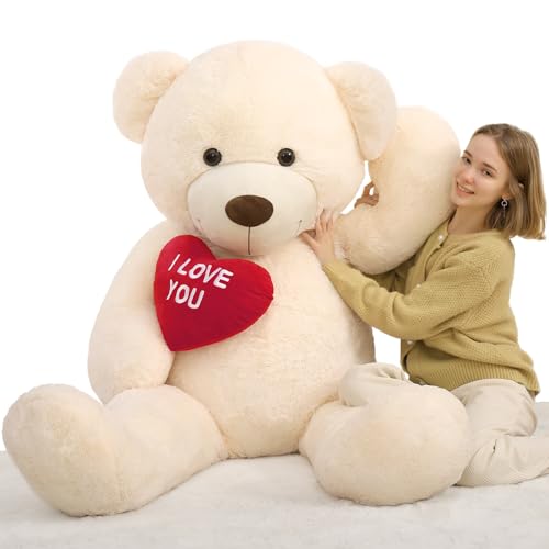 MorisMos Ivory Riesen Teddy mit Herz Rot- I Love You, 183cm Teddybär groß XXL, weich Teddys Kuscheltier Stofftier Plüschtier Geschenk von MorisMos