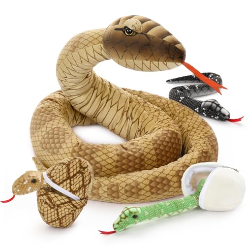 MorisMos 6 stücke Schlange Kuscheltier XXL Set, 200cm lang riesen Schlange Kuscheltier mit Babys im Bauch, Groß Kobra Plüschtier Stofftier Snake Geschenk für Kinder von MorisMos