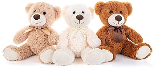 MorisMos 3 Packungen Teddybär Stofftiere Plüsch niedliches Plüschtier in 3 Teddybären 3 Stück kleine Bären-Stofftiere 34 cm Höhe (weiß Hellbraun, Dunkelbraun) von MorisMos