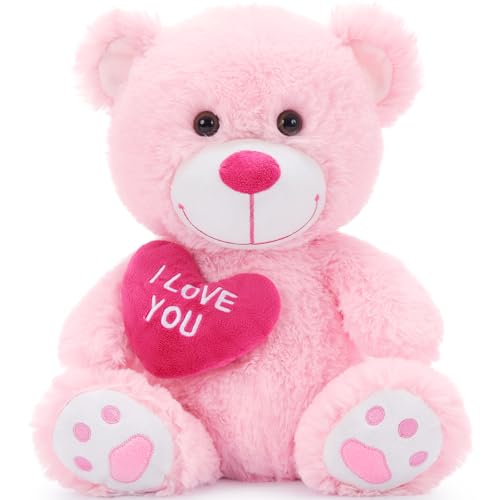 MorisMos süß Valentinstag Liebesgeschenk, klein Teddy Plüschbär mit Herz Rot - I Love You - 30 cm hoch Teddybär Plüschteddy Kuscheltier Schmusetier - Geschenk Kinder mädchen Freundin Kinder Baby von MorisMos