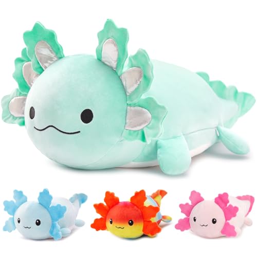 MorisMos 4 stücke Axolotl Plüschkissen Set, 60cm lang süß Axolotl Kuscheltier XXL mit Babys im Bauch, weich Kissen Puppe Kinder Baby-Mint von MorisMos