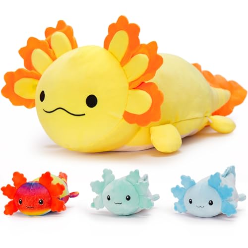 MorisMos 4 stücke Axolotl Plüschkissen Set, 60cm lang süß Axolotl Kuscheltier XXL mit Babys im Bauch, weich Kissen Puppe Kinder Baby-Yellow von MorisMos
