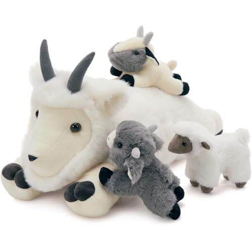 MorisMos 4 stücke Bergziege Plüschtier Set, 45cm groß Ziegenbock Kuscheltier XXL mit 3 Babys im Bauch, Ziege Geburtstag Weihnachten Geschenk für Jungen Kinder MorisMos 4 stücke Bergziege Plüschtier Set, 45cm groß Ziegenbock Kuscheltier XXL mit 3 Babys im Bauch, Ziege Geburtstag Weihnachten Geschenk für Jungen Kinder von MorisMos