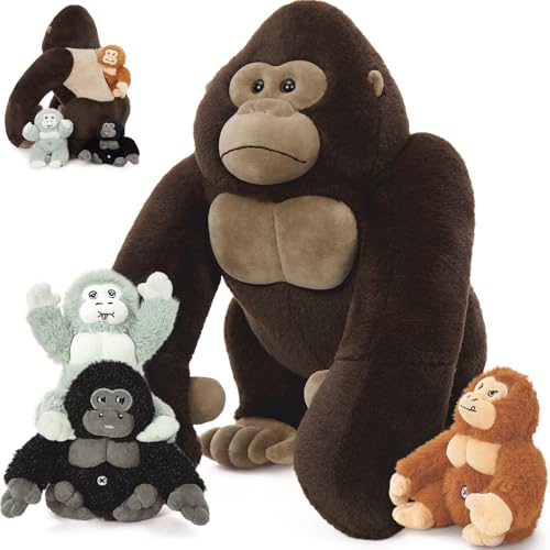 MorisMos 4 stücke Gorilla Plüschtier Set, 50cm groß Gorilla Kuscheltier XXL mit 3 Babys im Bauch, Geburtstag Weihnachten Geschenk für Jungen Kinder MorisMos 4 stücke Gorilla Plüschtier Set, 50cm groß Gorilla Kuscheltier XXL mit 3 Babys im Bauch, Geburtstag Weihnachten Geschenk für Jungen Kinder von MorisMos