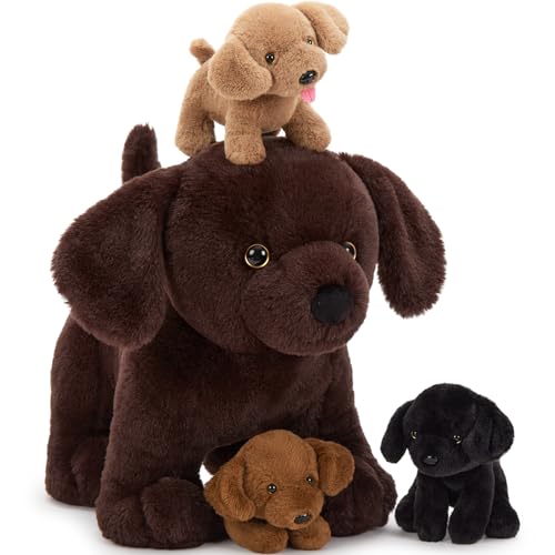 MorisMos 4 stücke Labrador Retriever Plüschtier Set, 40cm riesen Hund Kuscheltier XXL mit 3 Babys im Bauch, Weihnachten Geschenk für Kinder Baby von MorisMos