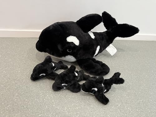 MorisMos 4 stücke Orca Plüschtier Set, 60cm lang Killerwal Kuscheltier mit 3 Babys im Bauch, Schwertwahl Geburtstag Weihnachten Geschenk für Kinder Baby von MorisMos
