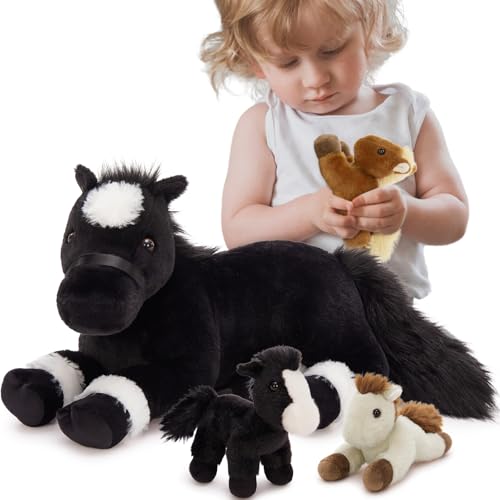 MorisMos 4 stücke Pferd Kuscheltier Set, 45cm riesen Pferd Kuscheltier XXL mit 3 Baby im Bauch, groß Plüschpferd Stofftier Plüschtier, Horseteddy Geschenk für Jungen von MorisMos