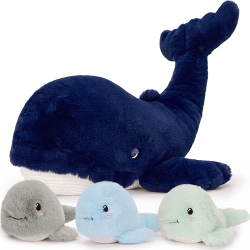 MorisMos 4 stücke Wal Kuscheltier Set, 50cm groß Wale Plüschtier XXL mit 3 Babys im Bauch, Geburtstag Weihnachten Geschenk für Jungen Kinder von MorisMos