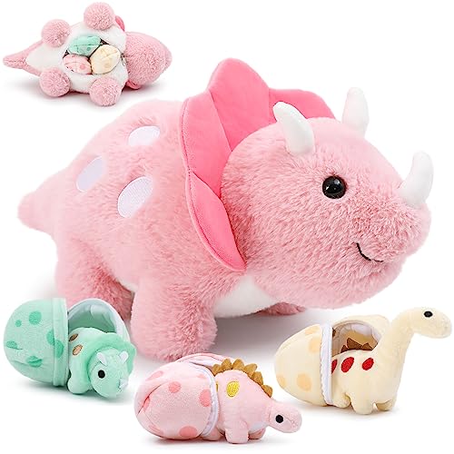 MorisMos 45cm Dino Kuscheltier XXL, Rosa riesen Triceratops Kuscheltiere mit 3 Baby im Bauch, Dino Stofftier Spielzeug, Geburtstag Geschenke für Kinder MorisMos 45cm Dino Kuscheltier XXL, Rosa riesen Triceratops Kuscheltiere mit 3 Baby im Bauch, Dino Stofftier Spielzeug, Geburtstag Geschenke für Kinder von MorisMos