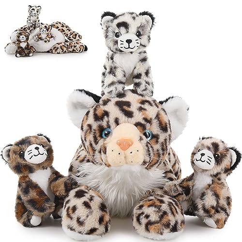 MorisMos 45cm riesen Leopard Kuscheltier XXL mit 3 Plüschbaby im Bauch, groß liegend Plüsch Leopard XXL, Flauschiger Stofftier Plüschtier Leopardteddy Geschenk für Kinder von MorisMos