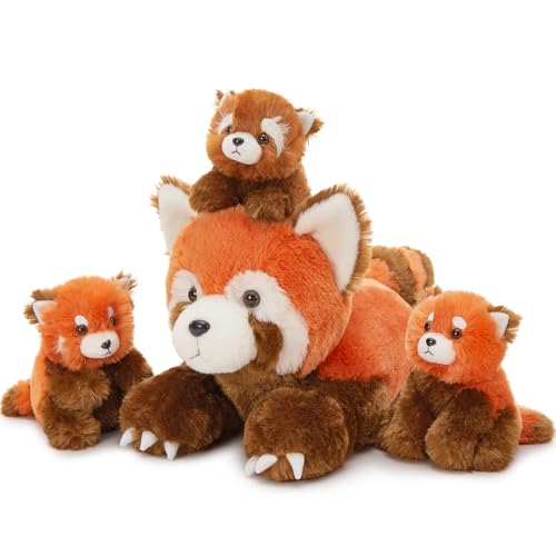 MorisMos 4 stücke Roter Panda Kuscheltier XXL Set, 45cm lang riesen Roter Panda Kuscheltier mit Babys im Bauch, pandateddy Plüschtier Stofftier Geburtstag Geschenk für Kinder Baby von MorisMos