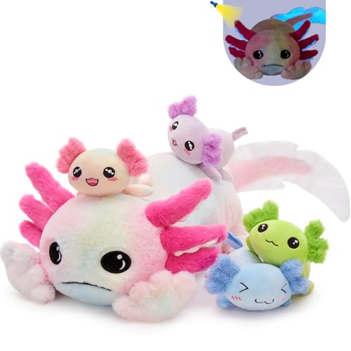 MorisMos 5 stücke Axolotl Plüschtiere Set, 81cm lang groß Axolotl Kuscheltier mit 4 Baby im Bauch, weich plüschkissen Kinder Baby-Rose von MorisMos