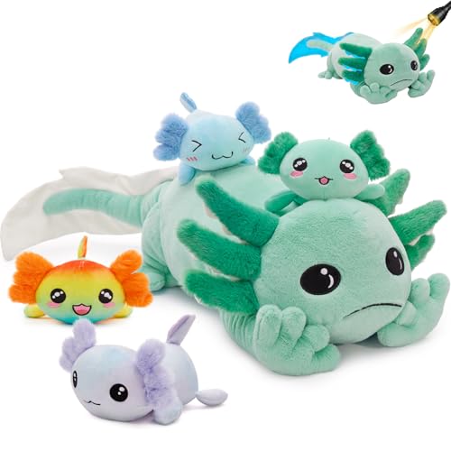 MorisMos 5 stücke Axolotl Plüschtiere Set, 81cm lang riesen Axolotl Kuscheltier mit 4 Baby im Bauch, weich Spielzeug Kinder Baby-Mint von MorisMos