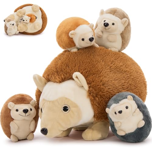 MorisMos 5 stücke Igel Kuscheltier XXL Set, 35cm lang riesen Igel Kuscheltier mit Babys im Bauch, Groß Igel Plüschtier Stofftier Hedgehog Geschenk für Kinder von MorisMos