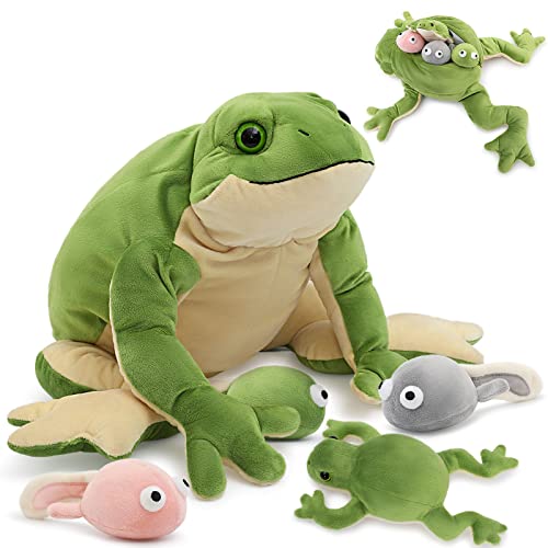 MorisMos 52cm lang Frosch Kuscheltier XXL,Plüschfrosch mit 4 Babys (3 Kaulquappen und 1 klein Frosch), groß Frosch Frog Plüschtier Stofftier Kuscheltiere weich Puppe Kissen Spielzeug für Jungen von MorisMos