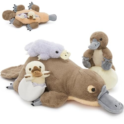 MorisMos 55cm Schnabeltier Kuscheltier XXL mit 3 Babys im Bauch, weich riesen Schnabeltier Plüschtier Stofftier,Platypus Geburtstag Weihnachten Geschenk Kinder von MorisMos