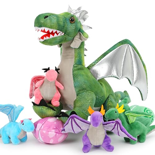 MorisMos 55cm Stehend Drache Kuscheltier mit Baby im Bauch, Grün Groß Plüschdrache Kuscheltiere XXL, Flauschiger Stofftier Plüschtier Dragor Dragon Teddys Geschenk für Jungen von MorisMos