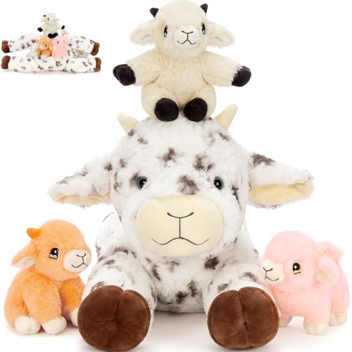 MorisMos 4 stücke Schaf Kuscheltier XXL Set, 56cm riesen Schaf Kuscheltier mit 3 Baby im Bauch, groß Schaf Plüschtier Stofftier XXL, weihnachtsgenschenk Kinder Jungen Mädchen von MorisMos