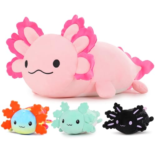 MorisMos 60cm lang riesen Axolotl Kuscheltier XXL mit 3 Baby im Bauch, Rosa groß Axolotl Plüschtier Stofftier, weich Geburtstag Weihnachten Geschenk von MorisMos