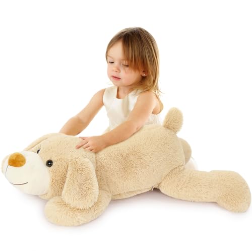 MorisMos 80cm Golden Retriever liegend Hund Kuscheltier XXL, Braun riesen Plüschhund Stofftier,Geburtstag Geschenk Kinder Baby von MorisMos