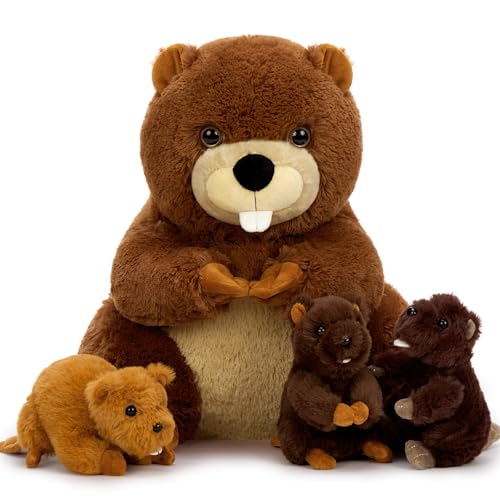 MorisMos 45cm hoch riesen Biber Kuscheltier XXL mit 3 Babys im Bauch, weich groß Biber plüschtier stofftier, Geburtstag Weihnachten Geschenk Kinder Baby Mädchen von MorisMos