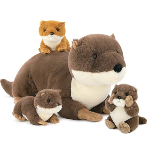 MorisMos Braun Otter Kuscheltier XXL, 60cm Riesen Plüschtier Otter mit 3 Baby im Bauch, Gross Plüschotter Stofftier Geschenk für Kinder von MorisMos