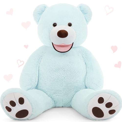 MorisMos XXL Teddybär 100 cm groß,1m Blau Kuschelbär Plüschbär, riesen Teddy Kuscheltier Stofftier Plüschtier als Geschenk Jungen von MorisMos