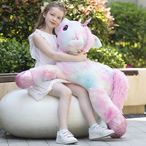 MorisMos 110cm riesen Einhorn Kuscheltier XXL, weich Rosa groß Einhorn plüschtier stofftier XXL, Geschenke Kinder Baby von MorisMos