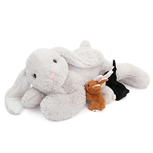 MorisMos Ostern Hase Kuscheltier XXL, 60cm Riesen Plüschtier Hase mit 3 Baby, Gross Plüschhase Stofftier Weich Spielzeug, Ostern Geburtstag Geschenk für Kinder Jungen Mädchen von MorisMos