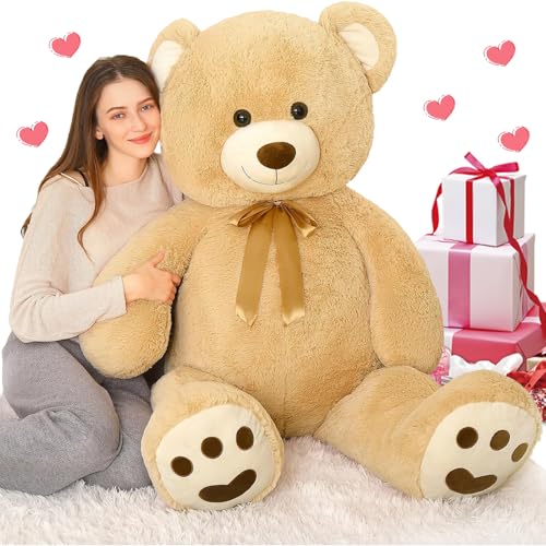 MorisMos Hellbraun Teddybär groß, 120cm Riesen Teddy Kuscheltier XXL, Weich Teddy Bär Stofftier Plüschtier, Süßer Plüschbär mit Schleife, Geburtstag Geschenk für Babys,Kinder von MorisMos