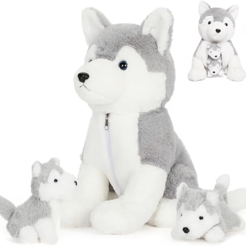 MorisMos Husky Kuscheltiere Hund mit 2 Baby im Bauch, 40cm Weich Plüschhund Stofftier, XXL Kuschelig Hund Spielzeug, Stuffed Dog Geburtstag Geschenk für Kinder MorisMos Husky Kuscheltiere Hund mit 2 Baby im Bauch, 40cm Weich Plüschhund Stofftier, XXL Kuschelig Hund Spielzeug, Stuffed Dog Geburtstag Geschenk für Kinder von MorisMos