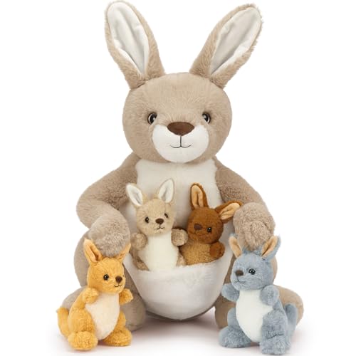 MorisMos Kangaroo Kuscheltier XXL mit Baby im Bauch, weich plüschtier stofftier Geburtstag Weihnachten Geschenk Kinder von MorisMos